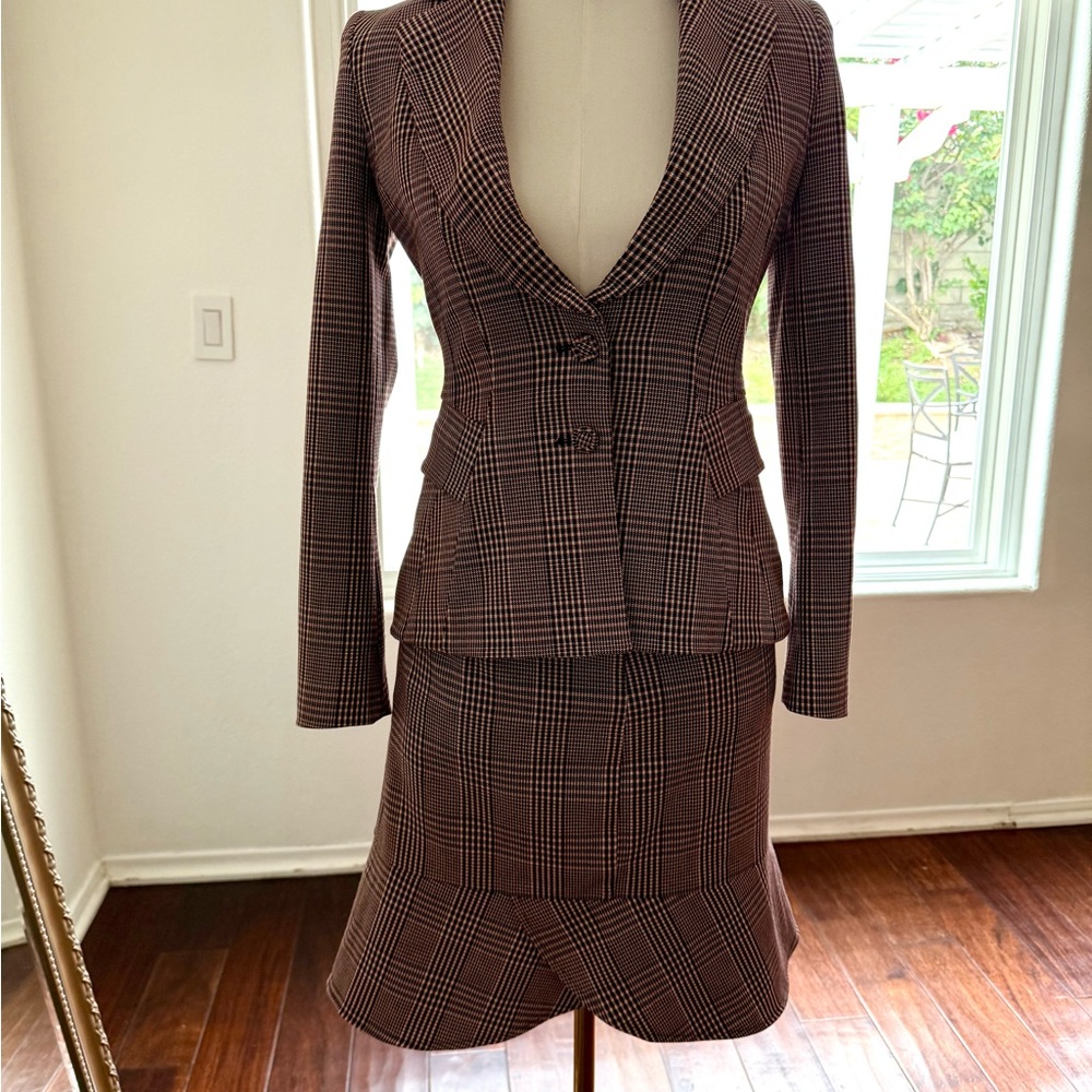 SOLD - White House Black Market Brown Plaid Skirt Set